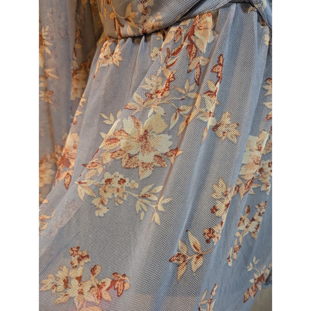 rue21 M Y2K Babydoll Coquette Baby Blue Floral SemiSheer Blouse Fairy Whimsy New - Picture 3 of 5